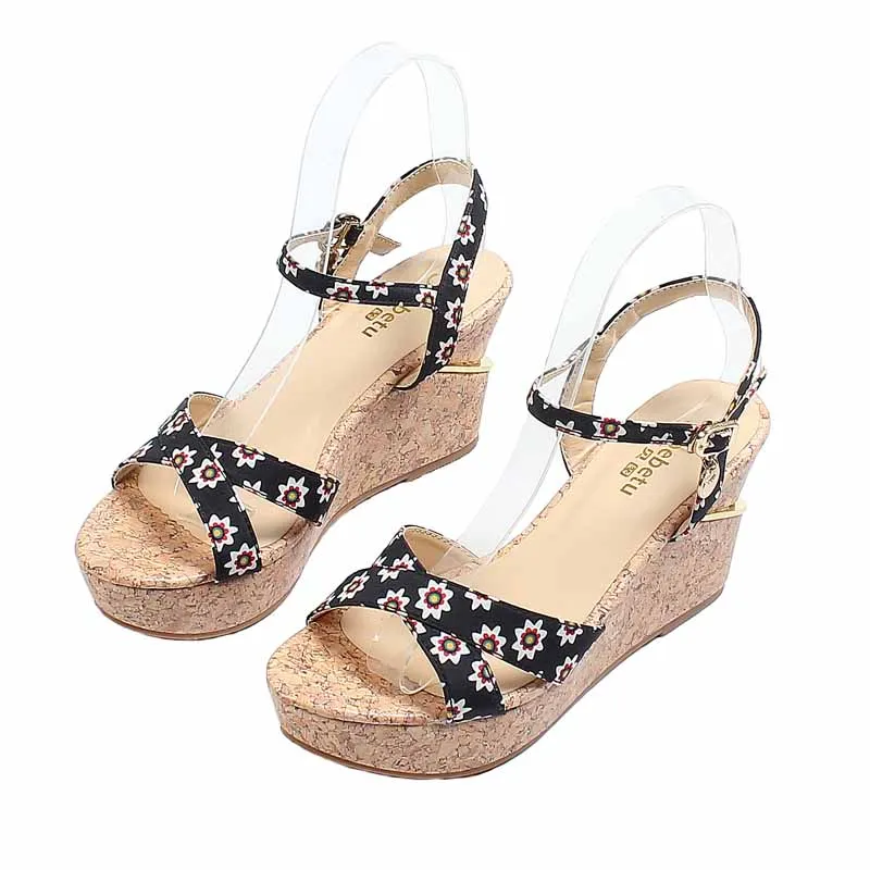 

Sandals Sexy Large Size Clogs Wedge Female Shoe High Heels Espadrilles Platform All-Match Multicolored Big Girls High-heeled Lac