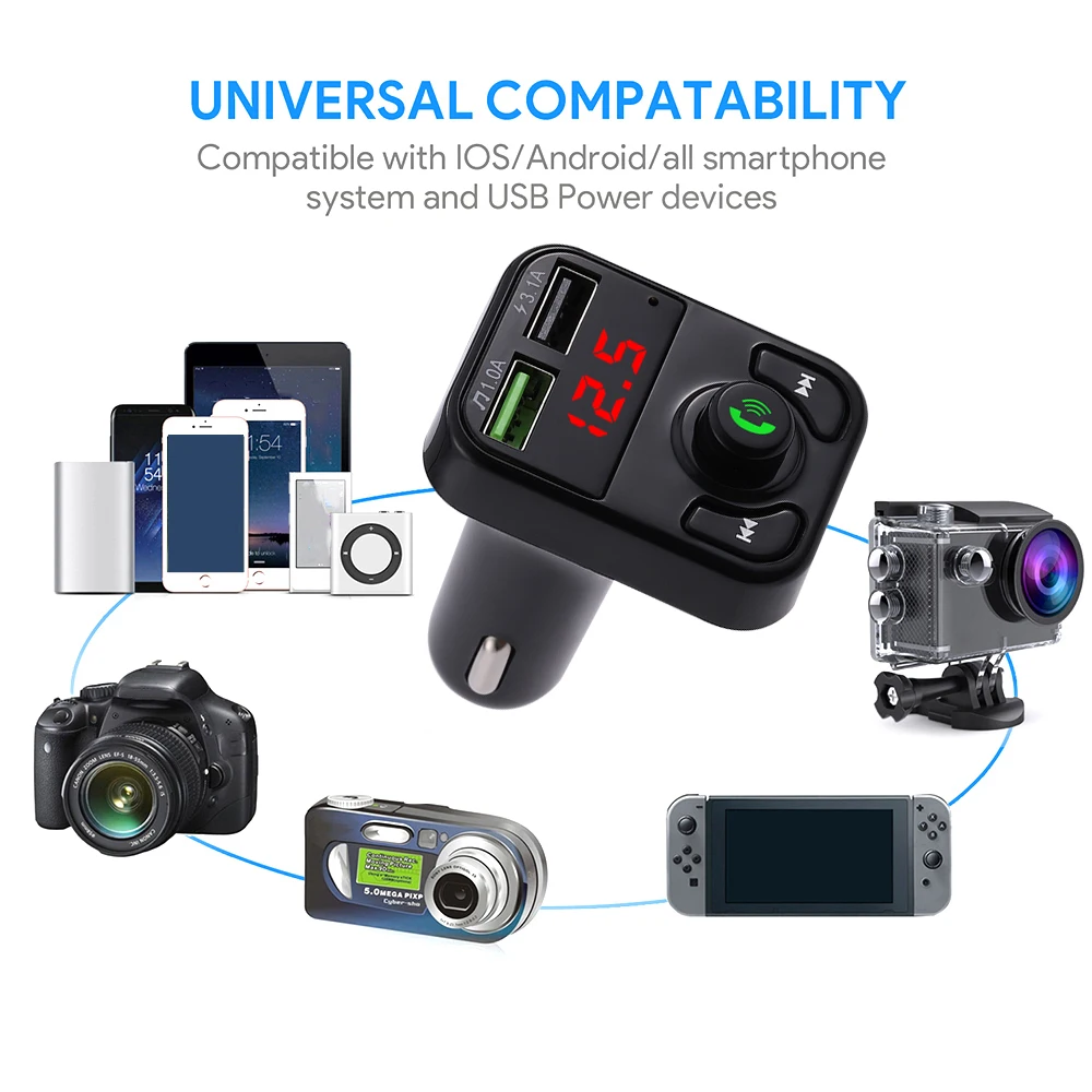 Bluetooth 5 0 Handsfree Car Kit FM передатчик беспроводной аудио приемник авто MP3 плеер двойной