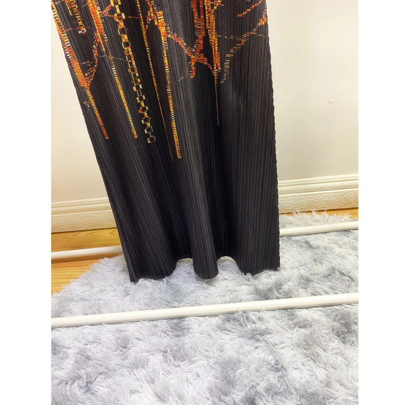 Changpleat новые женские платья с принтом Miyak Плиссированное модное дизайнерское приталенное женское элегантное платье с О-образным вырезом и эластичной талией D9087