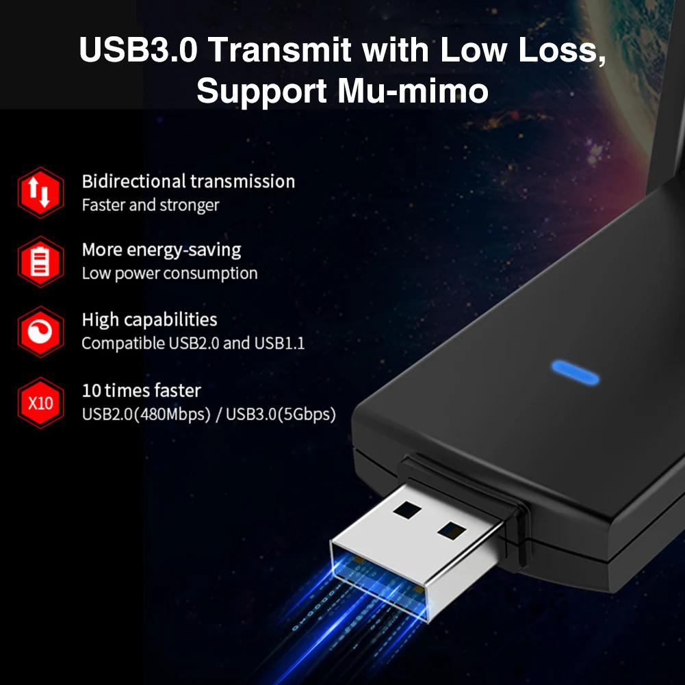 

1300Mbps Stable Signal Desktop PC Home USB 3.0 2.4Ghz 5.8Ghz Dual Band High Speed Adapter Accessories Network Card With Antennas
