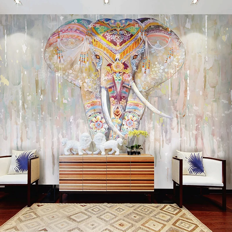 Ручная роспись Слон фон для гостиницы гостиной Настенная спальня Искусство