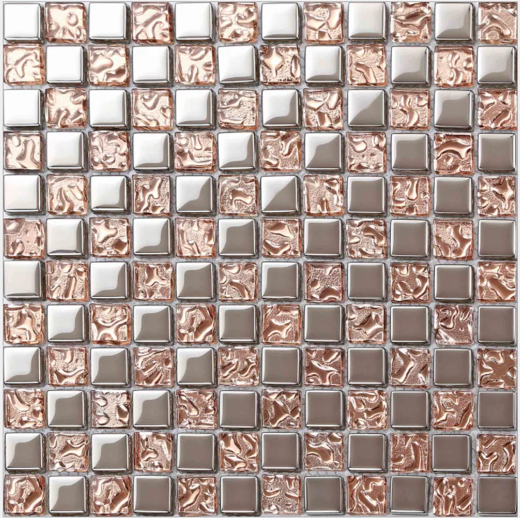 Electroplated Silver Rose Gold Pink Glass Mosaic Kitchen Tile CGMT1905 Bathroom Shower Room Wall Glass Tiles