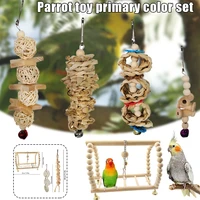 7pcs bird wooden swing chewing toys set hanging bell bird perch toys for small parakeets cockatiels conures finches xr h