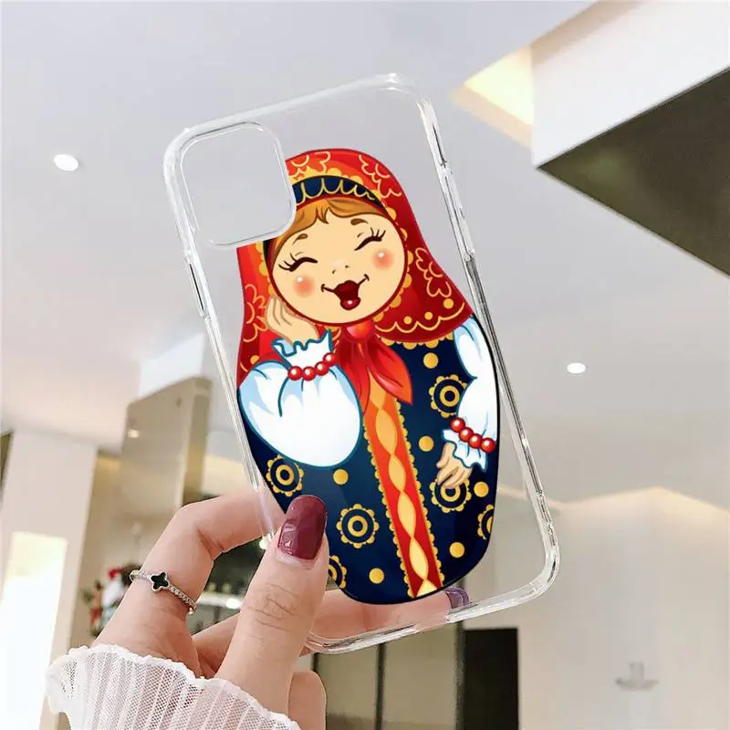 

Russian matryoshka Phone Case Transparent for iPhone 6 7 8 11 12 s mini pro X XS XR MAX Plus SE cover funda silicone