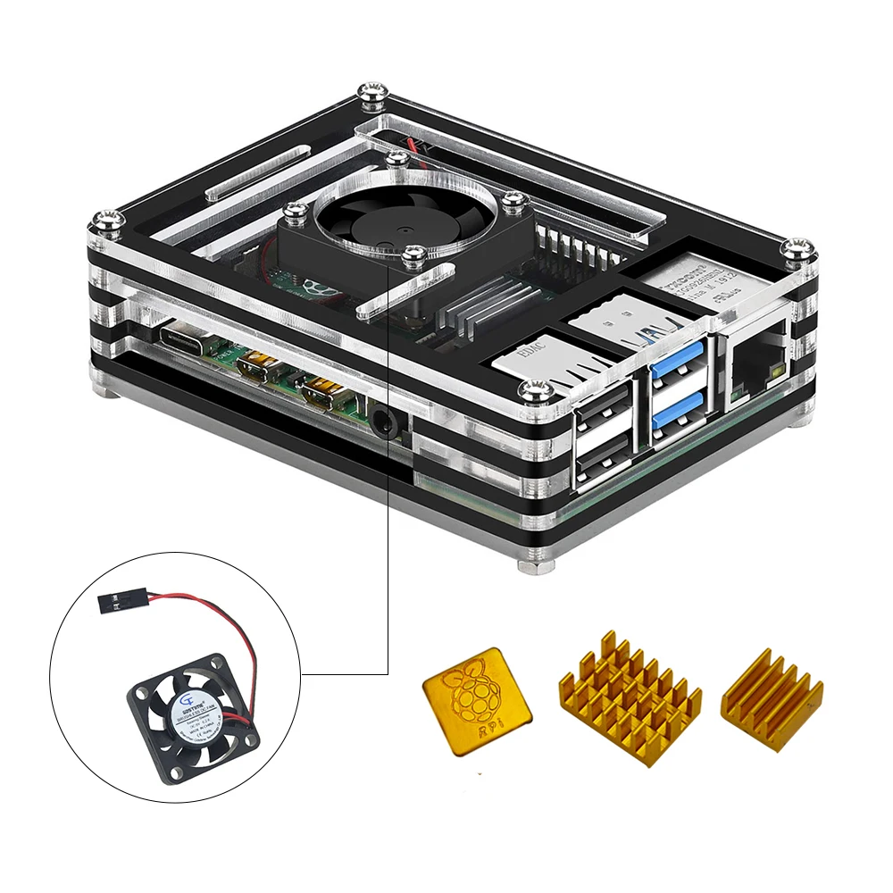 Новый 9 слойный чехол для Raspberry Pi 4 Модель B с радиатором и адаптером