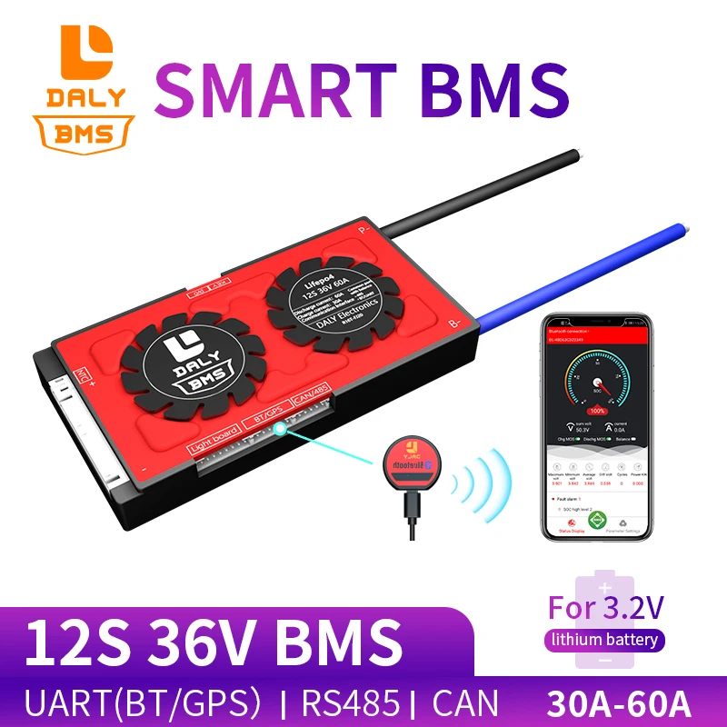 Daly 3 2 v 18650 smart BMS 12S 36V 30A 40A 60A Bluetooth 485 для USB устройства NTC UART программное обеспечение