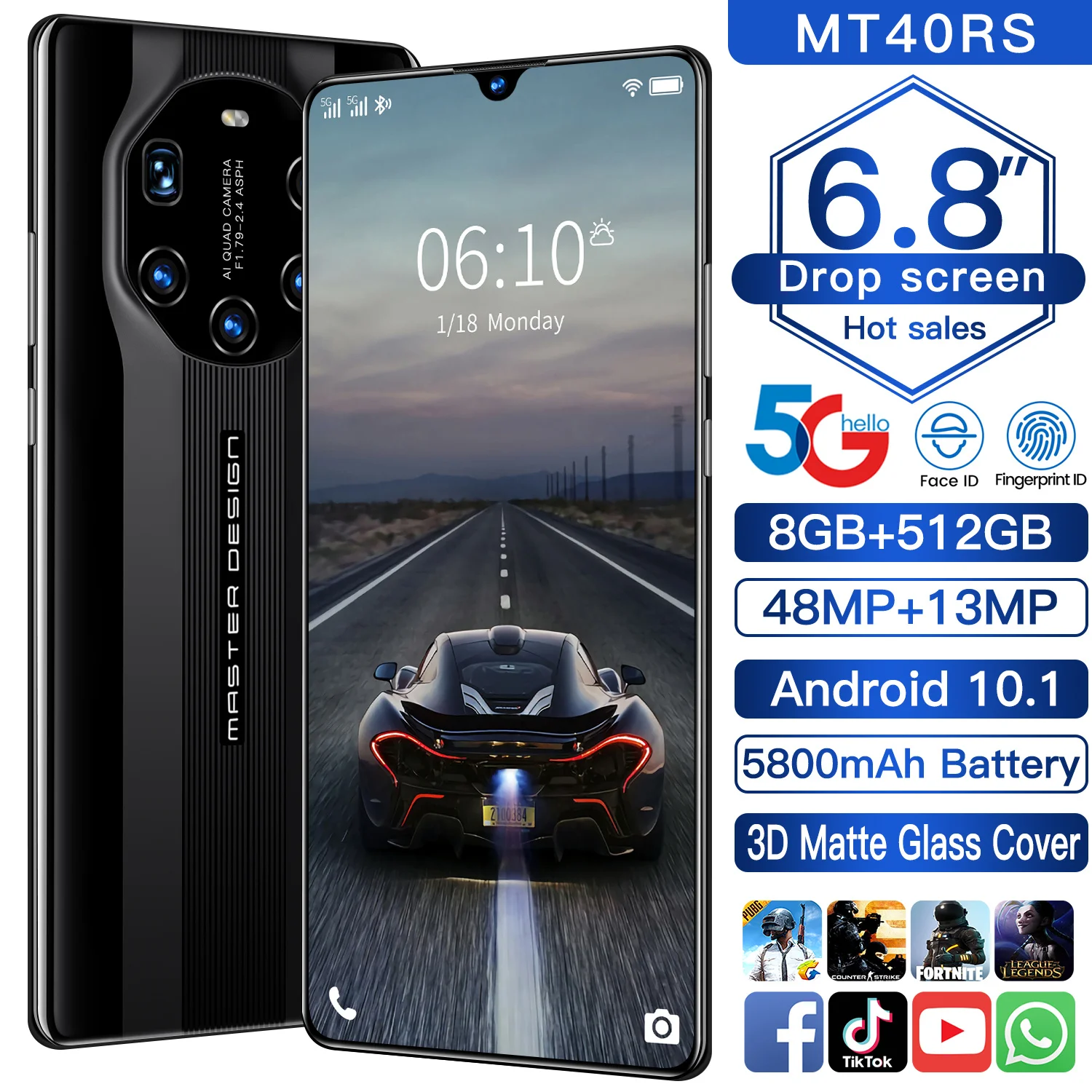 SAILF  MT40RS  Android 10.0 Mobile Phone 6.8' FHD+ 48MP Triple Camera 12G RAM 512GB ROM Smartphone 4G gsm Global