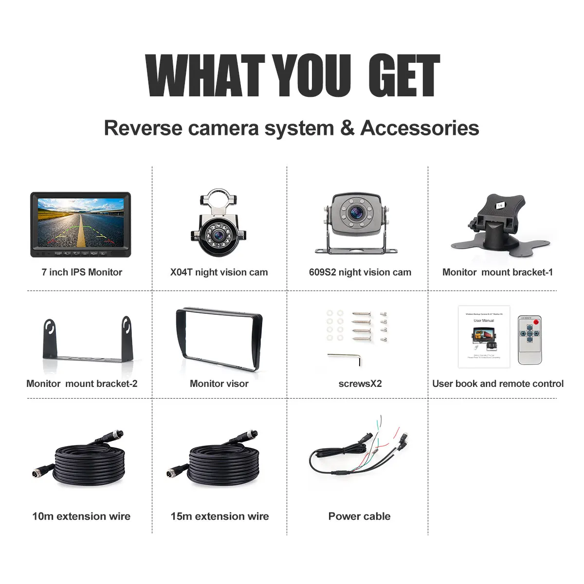 

Reverse Backup CamerCar Monitor Kit Wired 7 Inch 2 Camera IP68 Waterproof Night Vision Driving with Video Recording