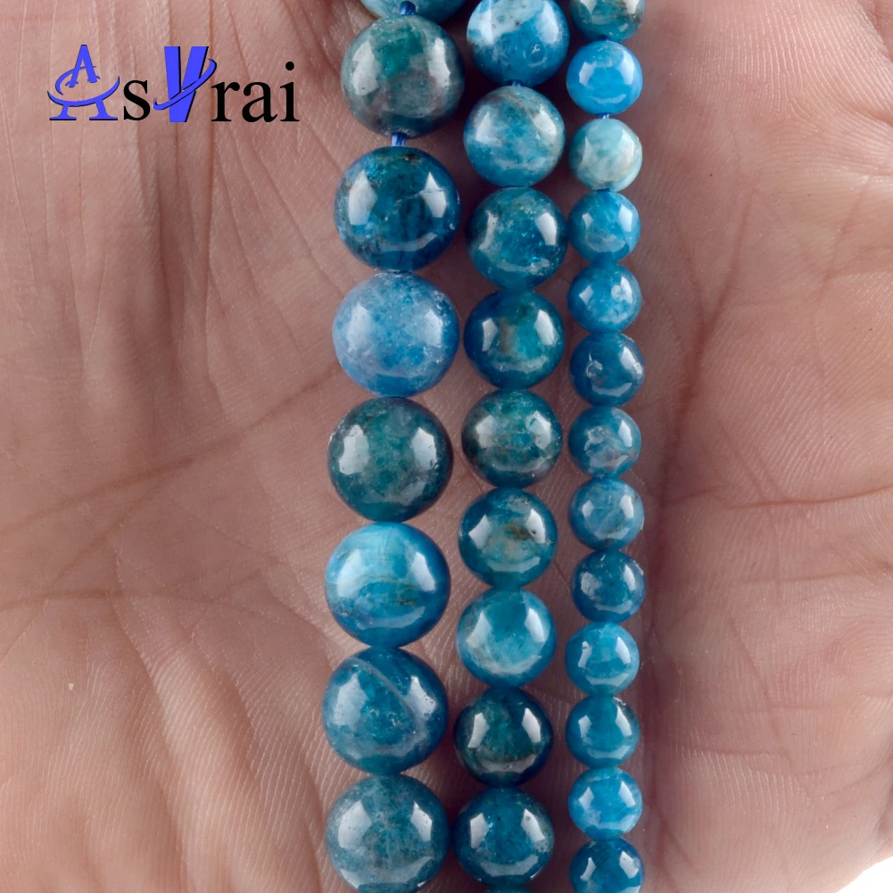 Натуральный голубой камень Апатит Круглые бусины Свободные для изготовления