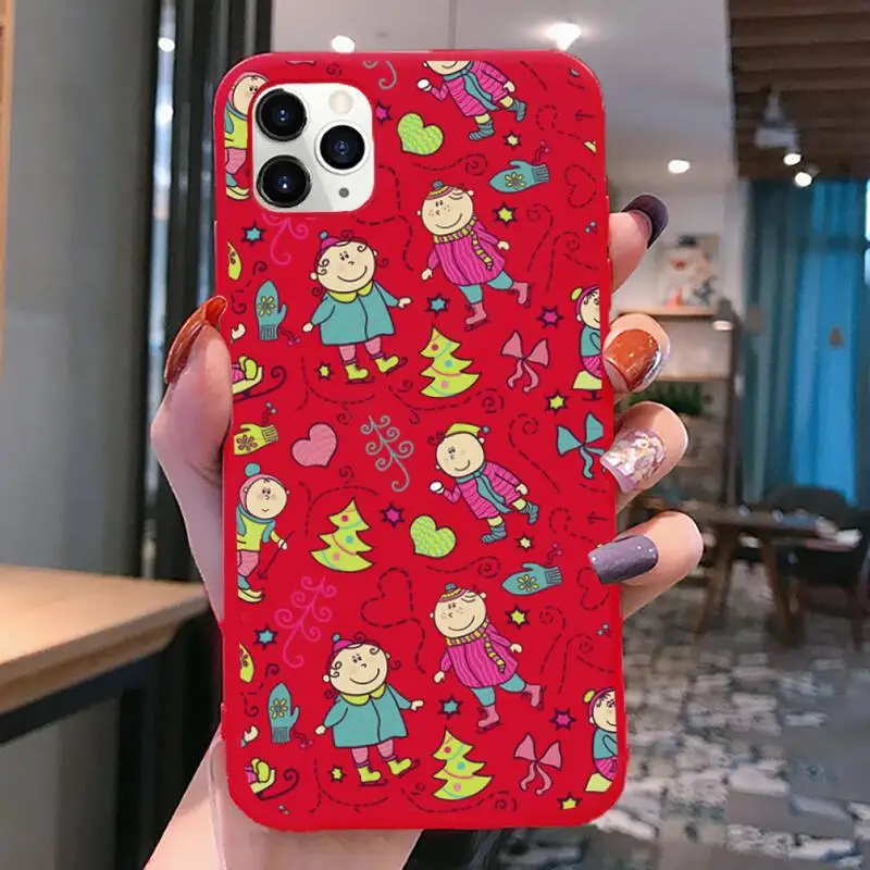 

HUAGETOP Merry Christmas gift Phone Case For iPhone 12 mini pro MAX 11 Pro X XR 7 8 6 Plus Candy Color red Soft Silicone Cover