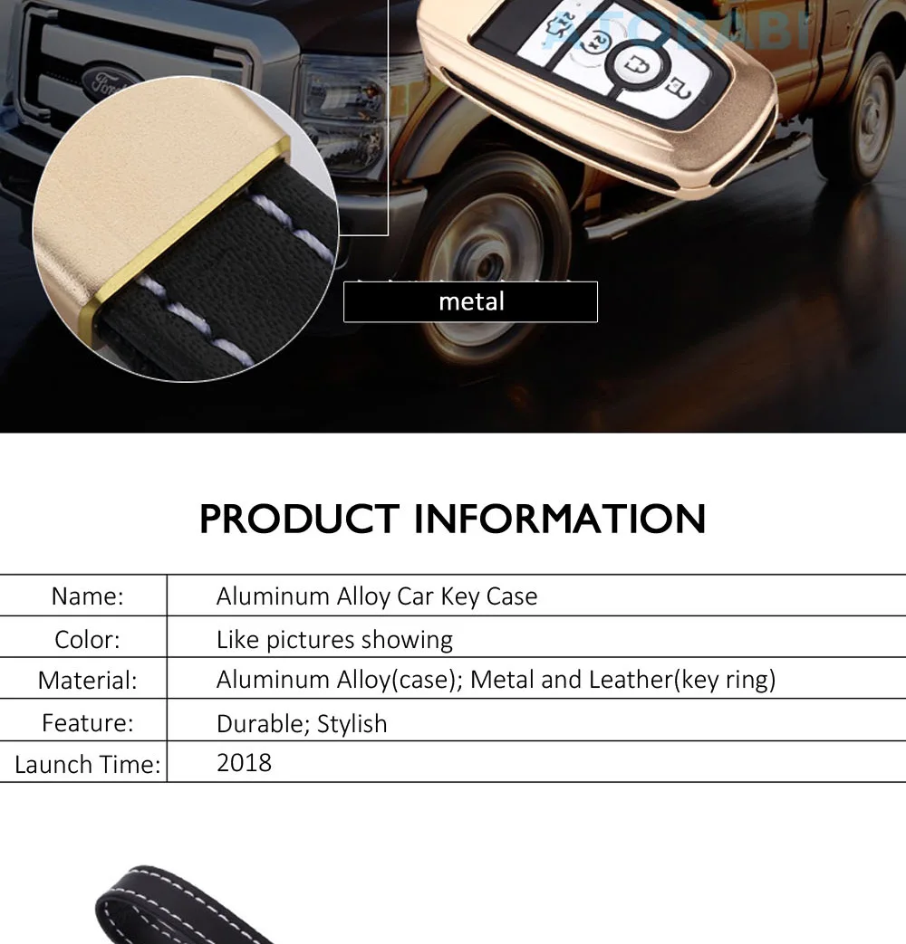 Aluminum Alloy Car Key Case For Ford Mendeo Fusion Edge Expedition F-150 F-250 F-350 Smart Keyless Remote Fob Cover Keychain Bag