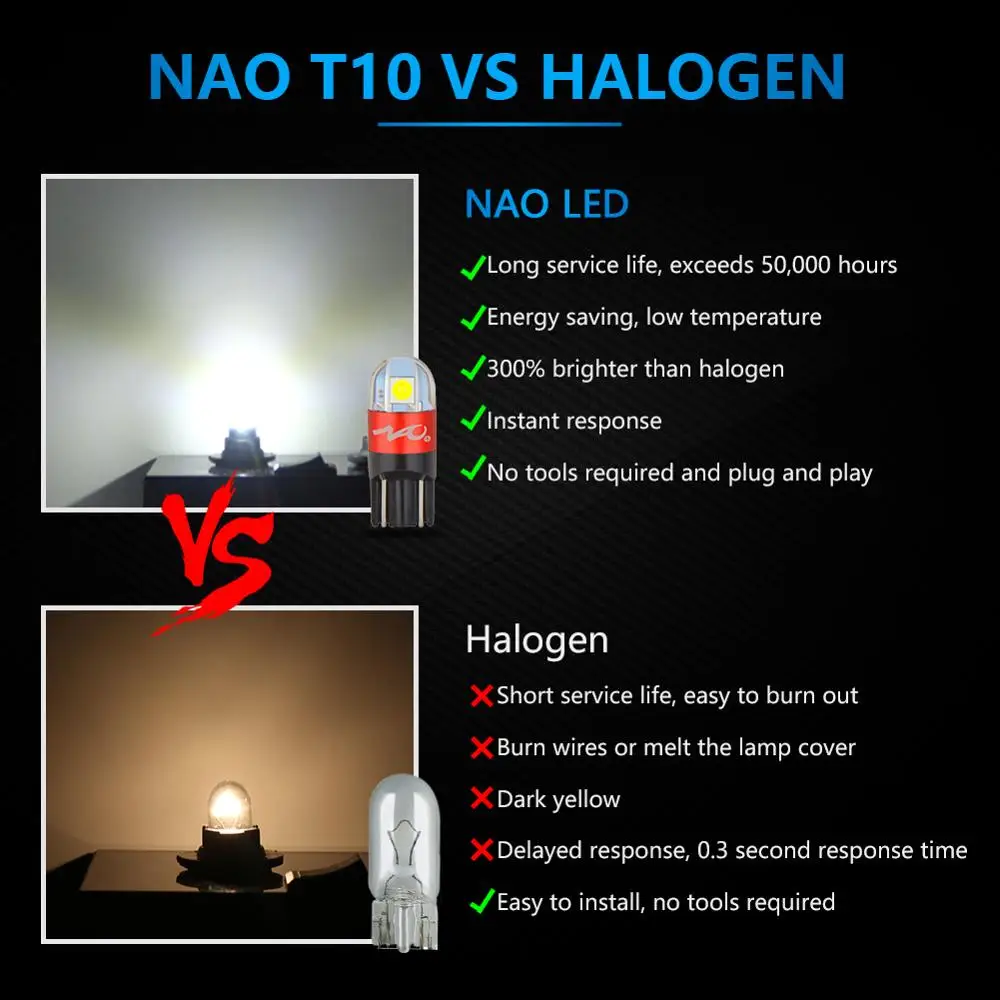 NAO T10 светодиодный P21W W5W 1300Lm T20 7443 PY21W 1156 W16W T15 BAY15D W21/5W W21W BA15S авто интерьерный