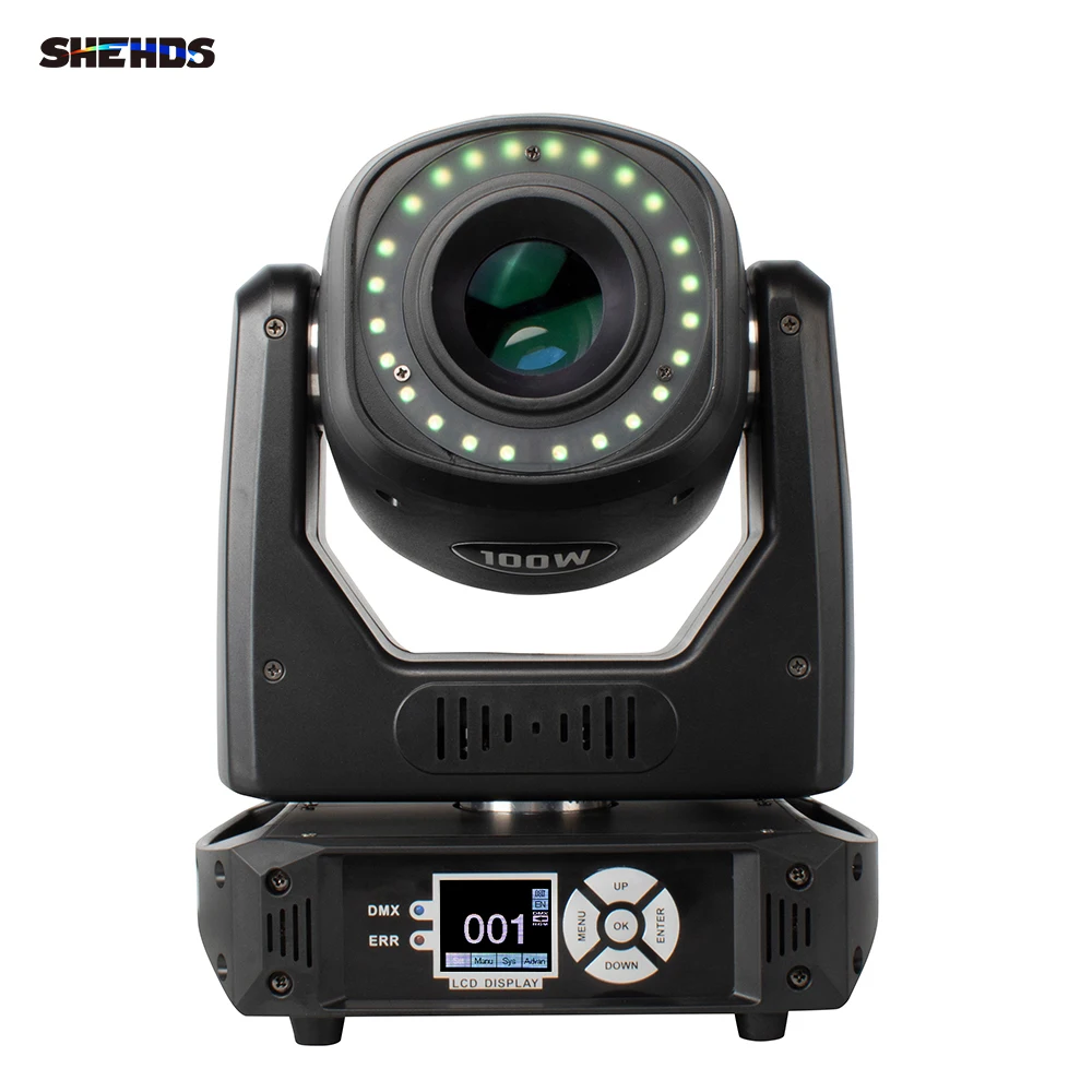 Pаспродажа Светодиодный точечный светильник SHEHDS 100 Вт с кругом, 6 цветными призмами, 7 динамиков и 6 статических узоров, фокус DMX512 для дискотек, диджеев, б...
