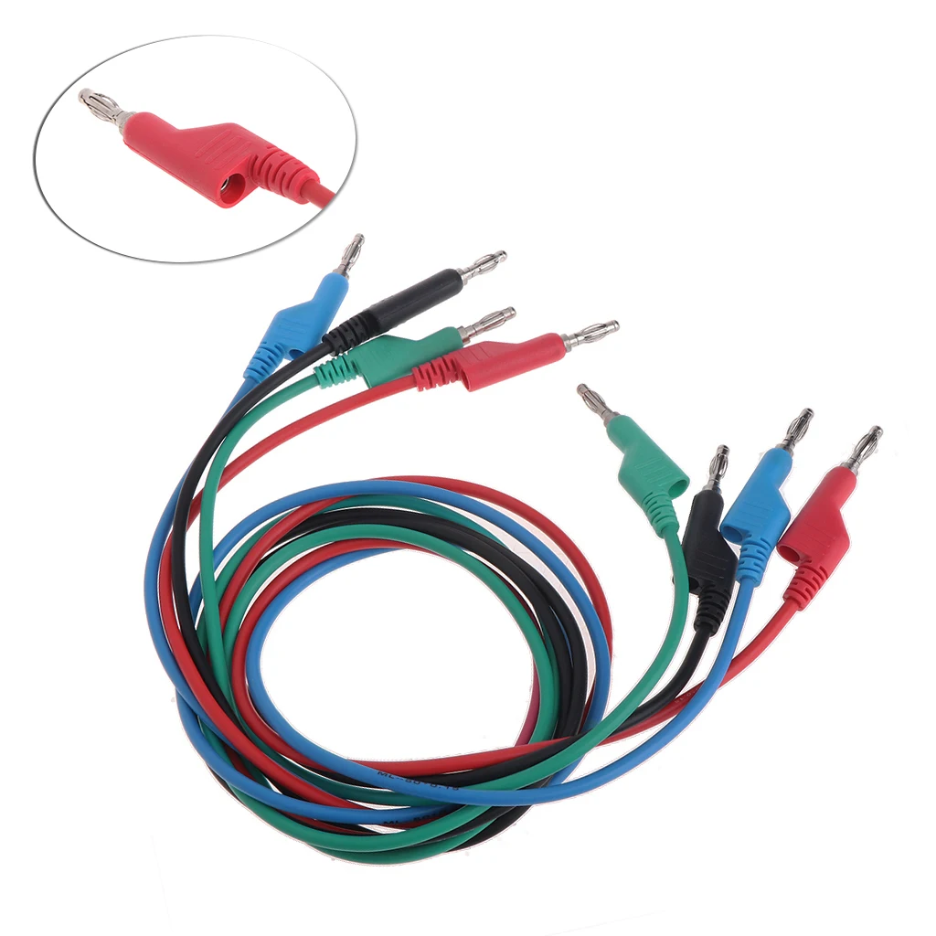 

4 Pcs 4mm 15A Banana To Banana Plug Soft Silicone Test Cable Lead For Multimeter 1M