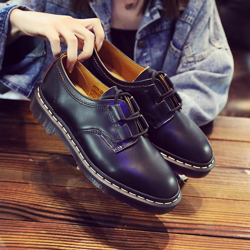 Мужские и женские ботильоны из натуральной кожи ботинки на шнуровке в байкерском