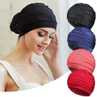Женская шапка для плавания свободного размера, однотонная шапка для плавания с длинными волосами, Спортивная эластичная нейлоновая Шапка-тюрбан для плавания и бассейна