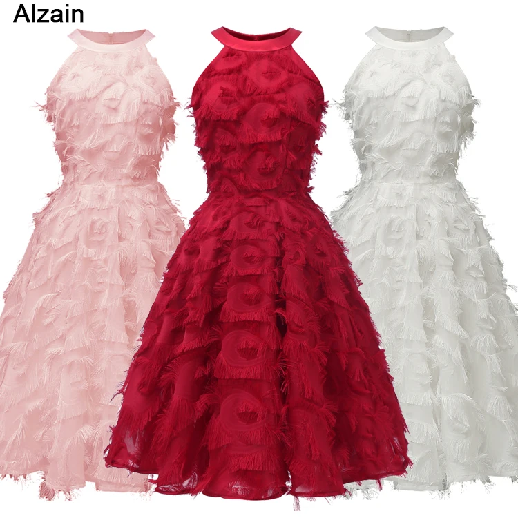 Вечерние платья с бахромой и перьями короткое платье лямкой на шее открытыми