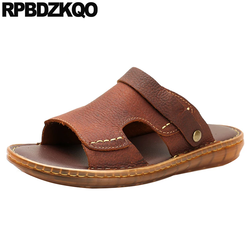 

Water Plus Size Shoes Designer Large 45 Men Sandals Leather Summer Outdoor Slippers Black Beach Fashion 2021 Brown Slides Native