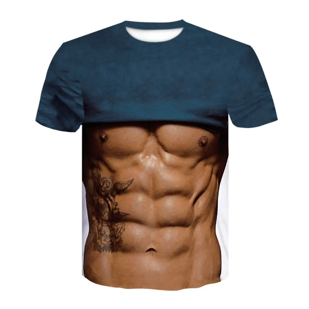 

2021 New Men Summer Casual Loose 3D Print Short Sleeve Shirt Men Abdominal Muscles T-Shirt Fashion Cool Casual Tee Top Blouse