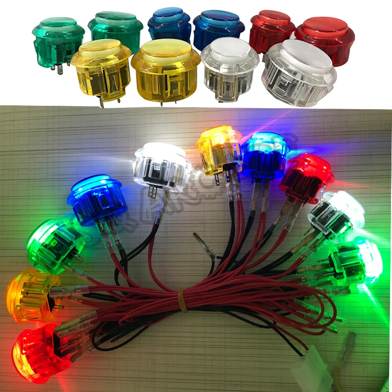 

4pcs Arcade Push Button Snap 24mm 30mm Transparent Switch Buttons LED Lighting 5V 12V for DIY Raspberry pi MAME PC Pandora Game