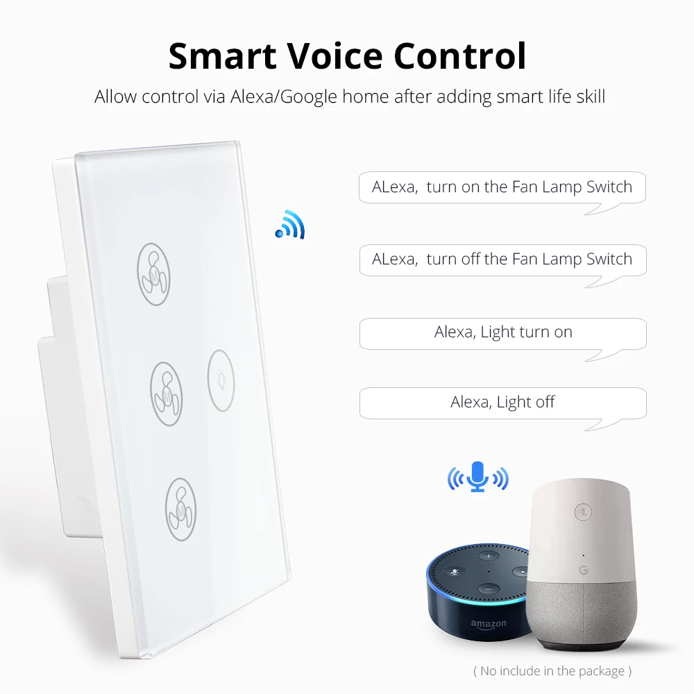 Умный Wi-Fi переключатель для вентилятор светильник, совместимый с Alexa Google Home Smart Life App управление