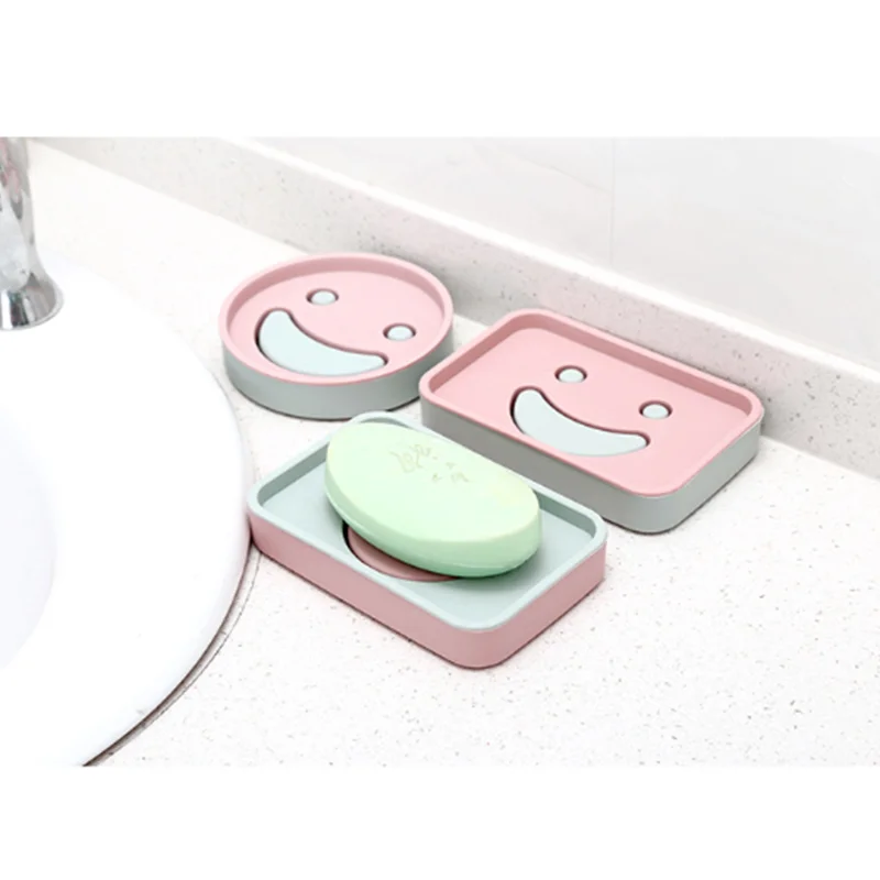 2pcs soap box with double layer structure bathroom decor supplies cartoon smile face style for drip holde |