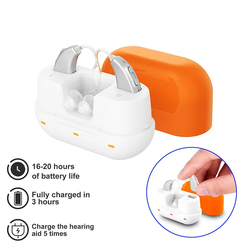 

BTE Rechargeable Hearing Aid For Deafness Elderly Portable Wireless Sound Amplifier Left&Right Ear One Pair Digital Hearing Aids