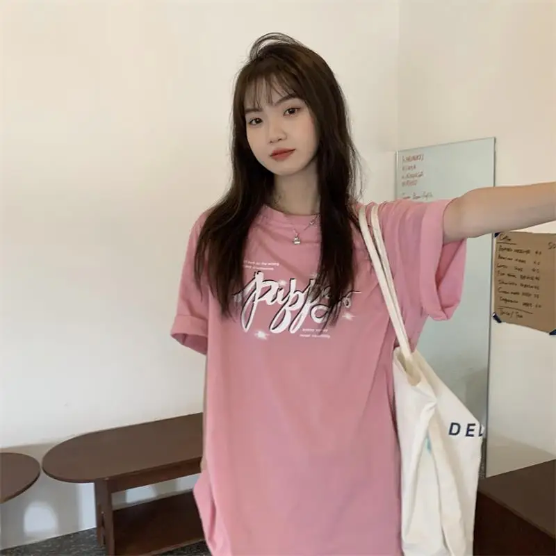 

Vintage Letter Print Loose Tshirt Female Korean Harajuku Women's T-shirts Tops Japanese Kawaii Ladies Ulzzang Clothes For Women