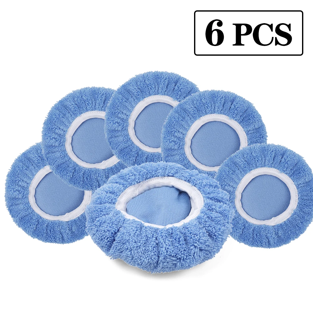 

Polisher Buffing Pad Bonnet (5 to 6 Inches) Buffing Pad Cover Coral Fleece Car Polishing Bonnet for Car Polisher 6 Pcs Blue