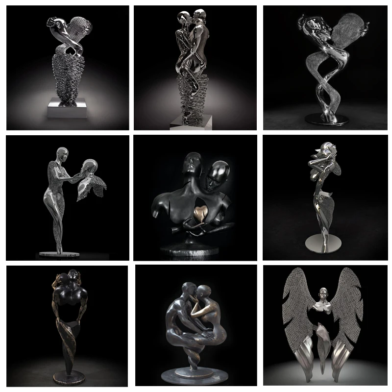 

Lover Metal Figure Statue Canvas Oil Painting Abstract Sculpture Wall Art Home Decoration Poster Living Room Interior Decor