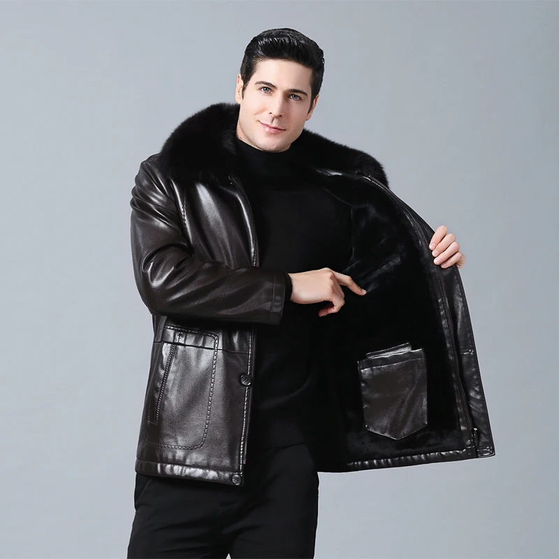 Мужская куртка из натуральной овечьей кожи с отложным воротником|Куртки