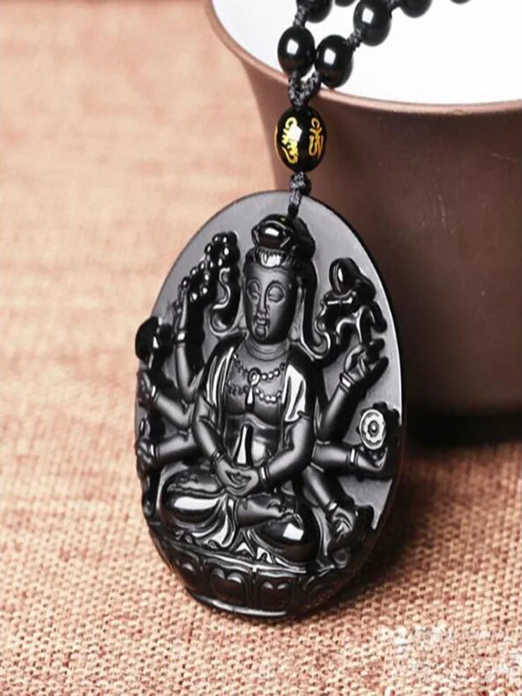 Натуральный обсидиан тысяча рук Bodhisattva нефритовый кулон ювелирные изделия