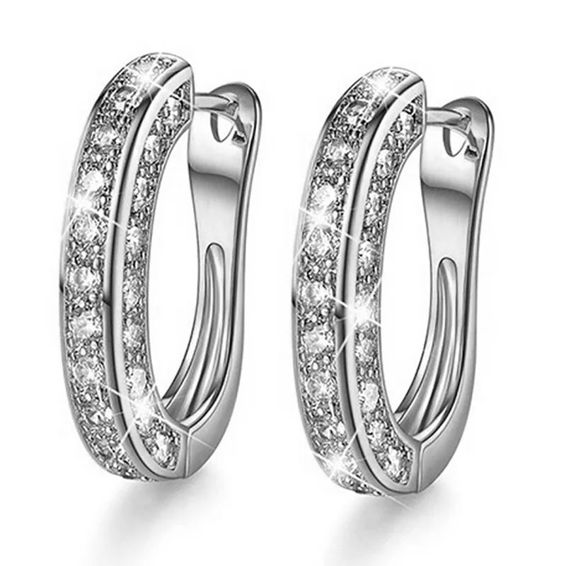 

Fashion Luxury 3 Colors Ladies Women's Inlaid Sparkling Rhinestone Crystal Zircon Metal Female Hoop Earrings for Party Jewelry