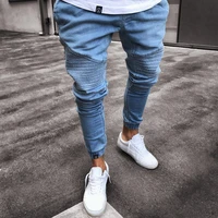 mens cool designer brand black jeans skinny ripped destroyed stretch slim fit hop hop pants with holes for men