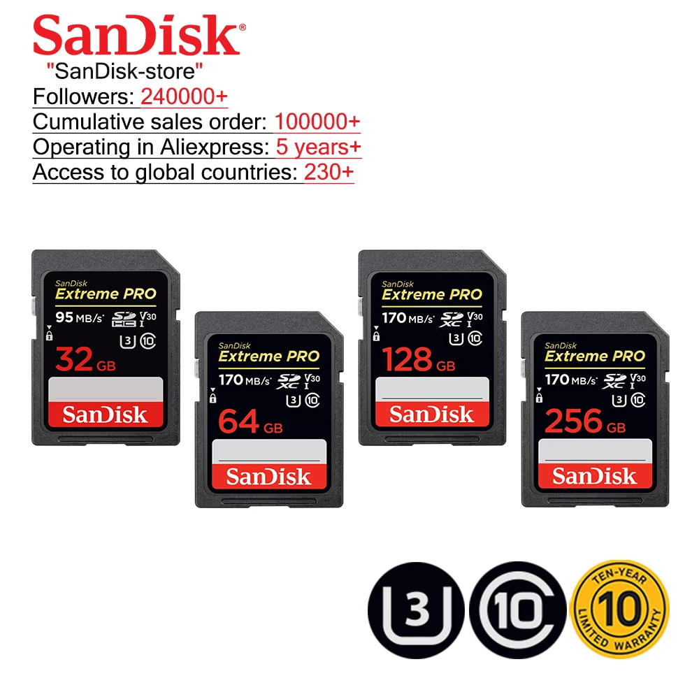 SanDisk Extreme PRO sd карта 128 Гб 64 ГБ 32 256 SDHC памяти UHS I высокая скорость 633X класс 10 95 МБ/с./с
