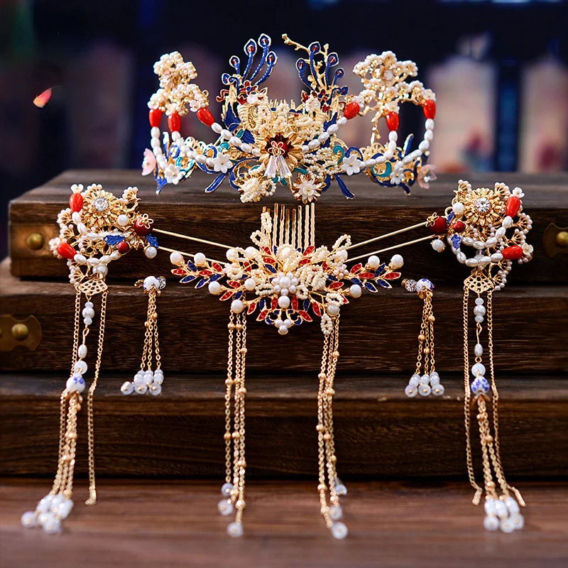 

bride Chinese women tiara wedding atmosphere tassel rockhopper crown hair accessories