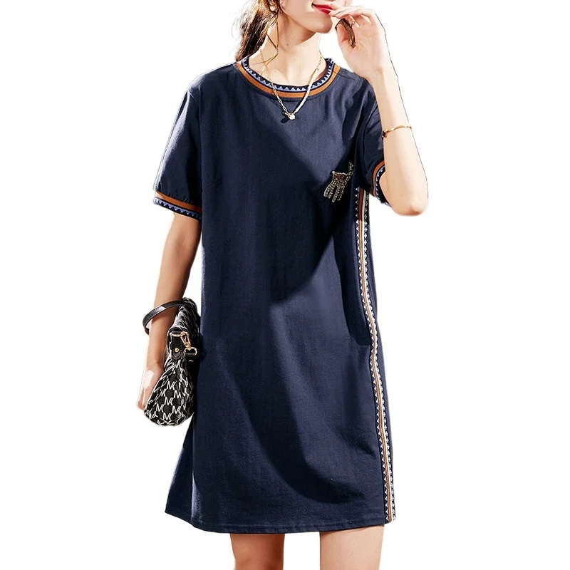 

large women's autumn dress elegant new version contrast color stitching loose age casual skirt befree Hot Sale discount Fashion