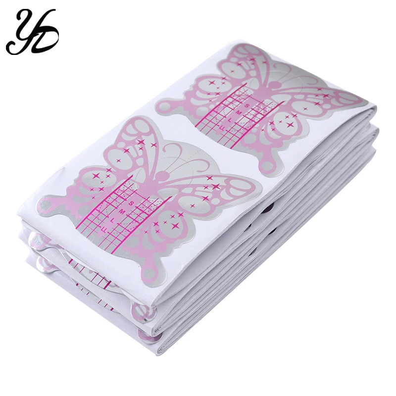 100 шт. профессиональная самоклеящаяся Форма для ногтей с бабочками руководство