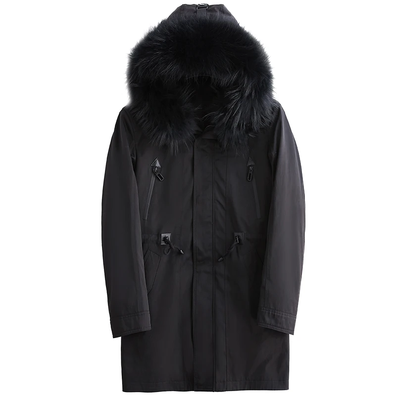 Мужское зимнее пальто с капюшоном из натурального енота парки подкладкой