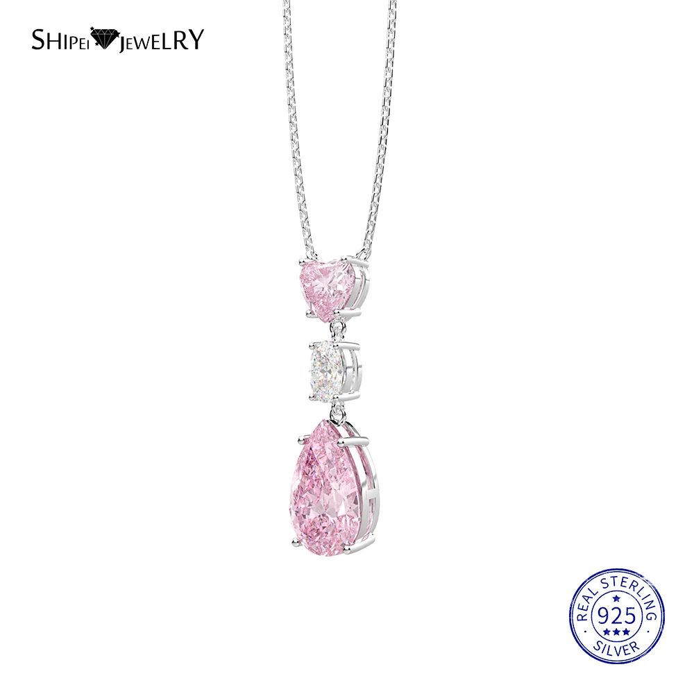 

Shipei 100% 925 Sterling Silver Fine Jewelry White Gold Sapphire Water Drop Necklace Wedding Necklace for Women Birthday Gift