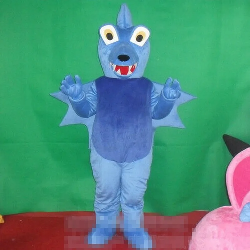 Dragon Mascot Costume Blue Plush Fursuit Cosplay Dress Clothing for Carnival Halloween Christmas and Birthday Party Ad Opening