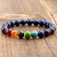 natural lapis lazuli stone 7 chakra bracelets bangles yoga balance bead buddha prayer elastic bracelet men pulseira drop ship