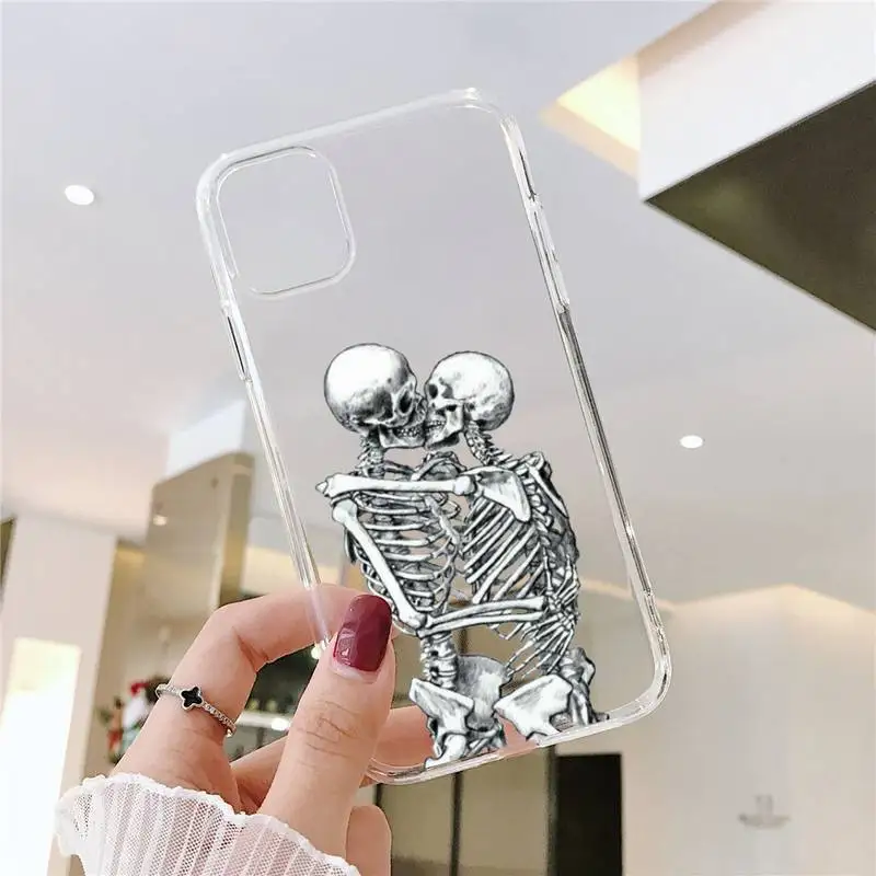 

Flower skull cool Art interesting Phone Case Transparent for iPhone 6 7 8 11 12 s mini pro X XS XR MAX Plus SE cover funda