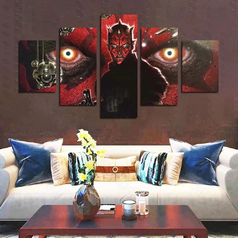

Modern Style Murals Poster Canvas Painting Bed Home Decoration Prints 5 Pieces Cartoon Red Musha Ghost Living Room Wall Mural