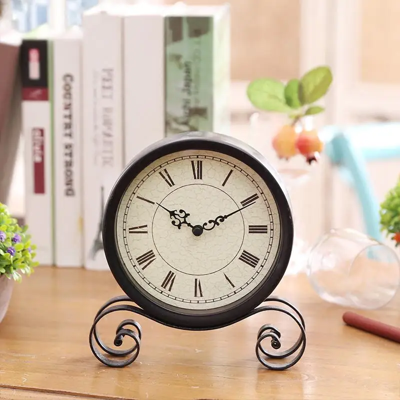 Европейские винтажные черные настольные металлические часы круглые в стиле