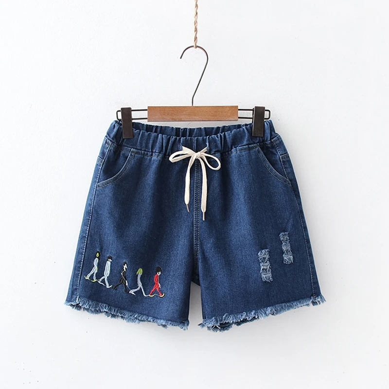 

Summer Denim Shorts For Women Ladies 2021 Embroidery Distressed Jeans Short Kawaii Bottoms Casual Szorty Damskie Dark/Light Blue