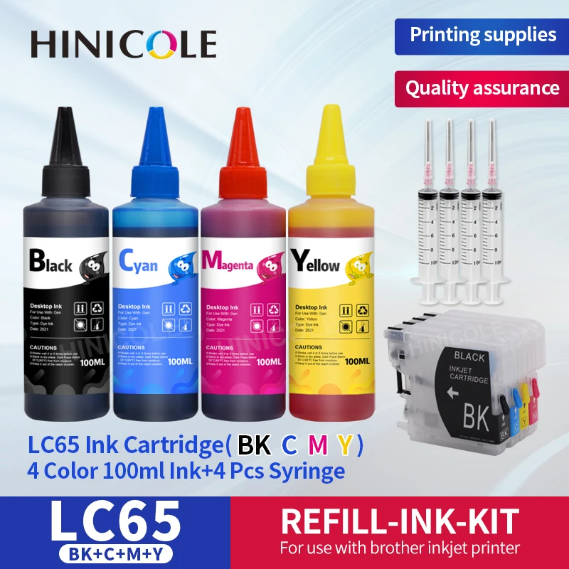 

Hinicole New LC38 LC39 LC61 LC65 LC980 LC985 LC990 LC1100 Refill Ink Cartridge For Brother DCP-J125 185C 195C J315W with 400ML