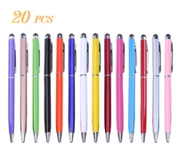 20pcs 14 color mini universal metal ballpoint pen two in one stylus pen text engraving custom logo office school advertising pen