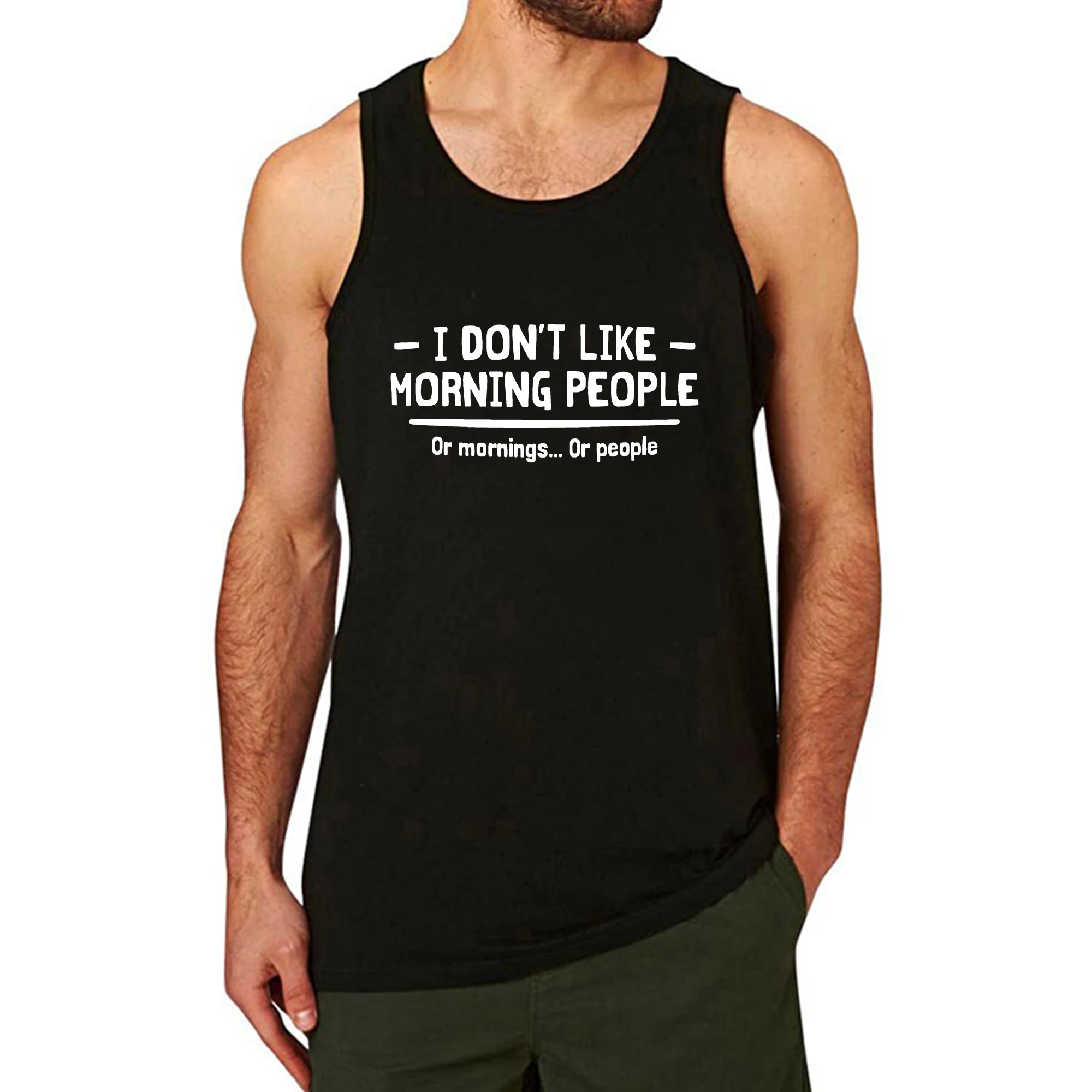 

Lyprerazy Men's I DON'T LIKE MORNING PEOPLE Workout Gym Funny Printed Tank Top