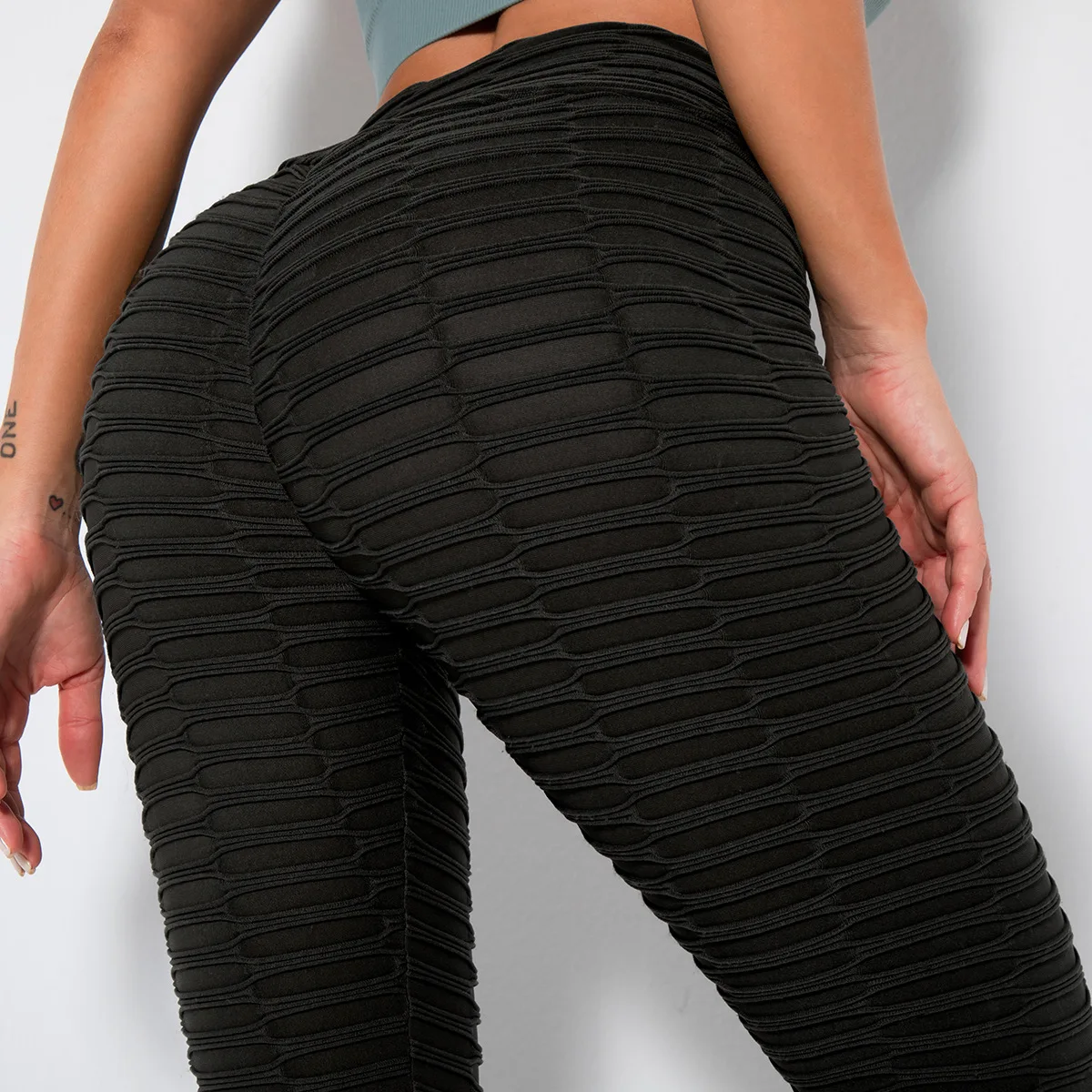 

Women's Ruched Butt Lifting High Waist Yoga Pants Tummy Control Stretchy Workout Leggings Textured Booty Tights